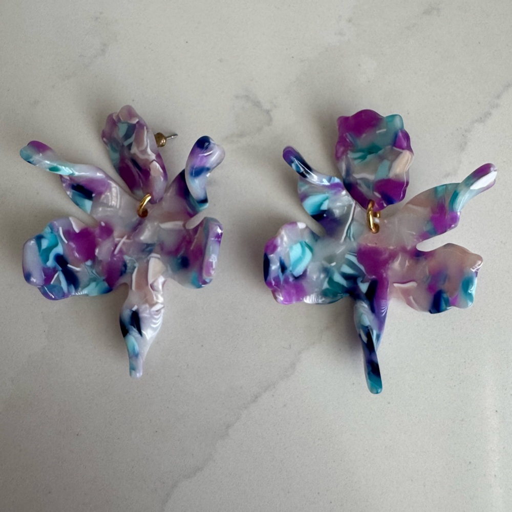 Lele Sadoughi Purple and Blue Floral Earrings